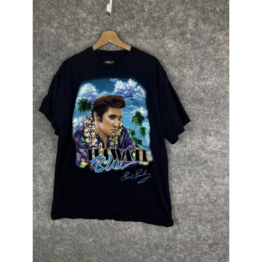 Vintage Elvis Presley Tshirt Mens XL Rock And Roll Music 90s Hawaii Blue Album